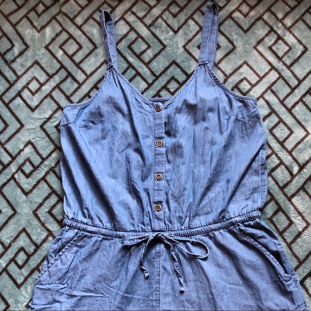 Chambray Romper with pockets